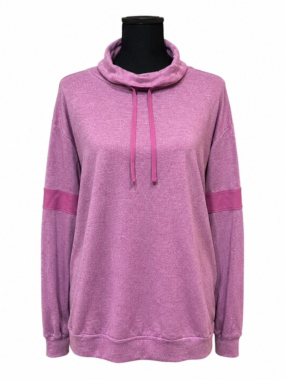 PURPLE MOCK NECK SWEATSHIRT WITH TIE AND STRIPE DETAIL